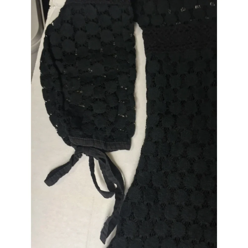 Solitaire Black Circle Eyelet Square Neck Blouse Tie Sleeve Size Small Bohemian